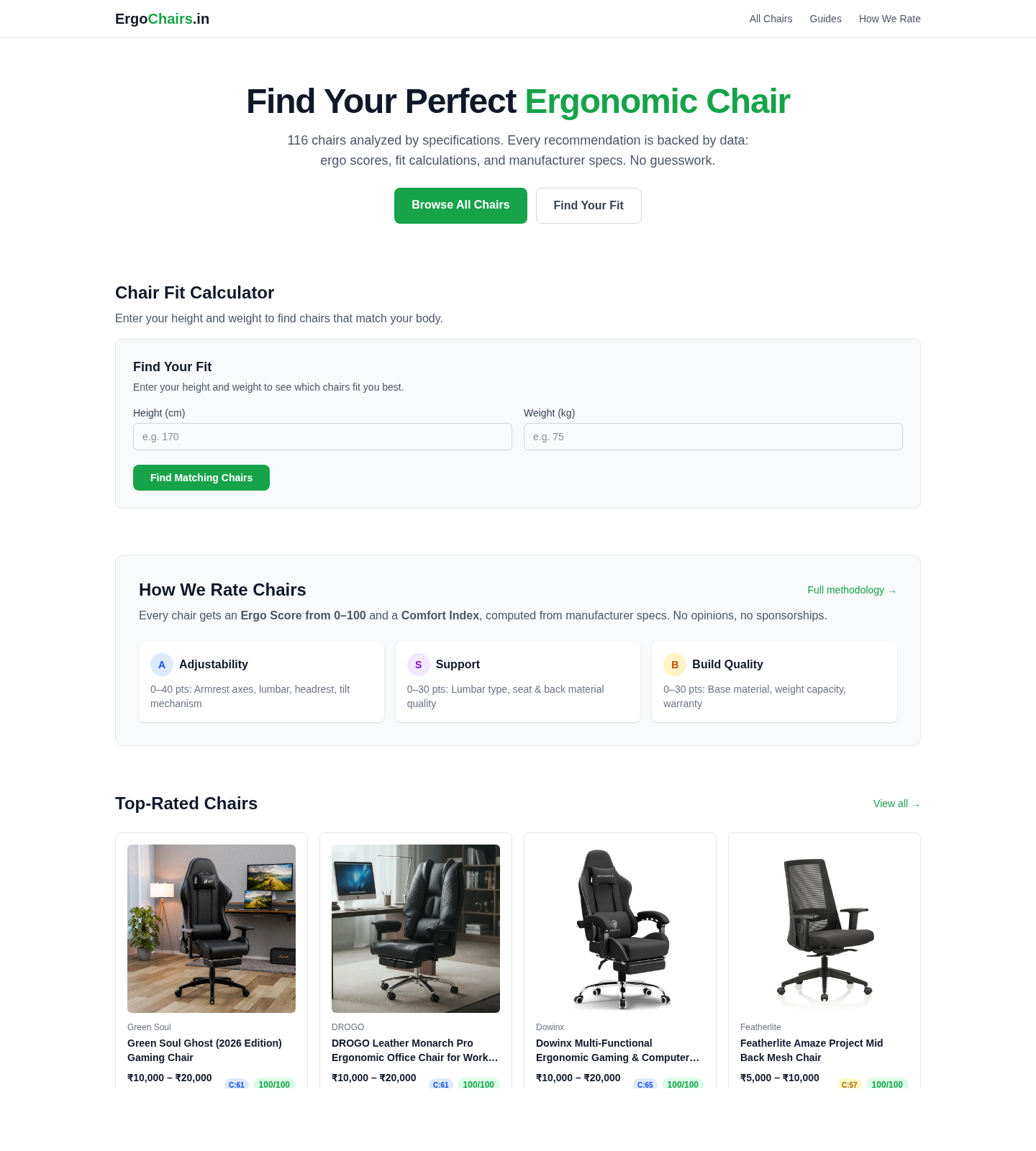Homepage preview of ErgoChairs captured on March 15, 2026